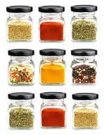Pojemniki kuchenne - 9x pojemniki szklane słoiki na przyprawy 120 ml z czarną zakrętką fi 53 - miniaturka - grafika 1