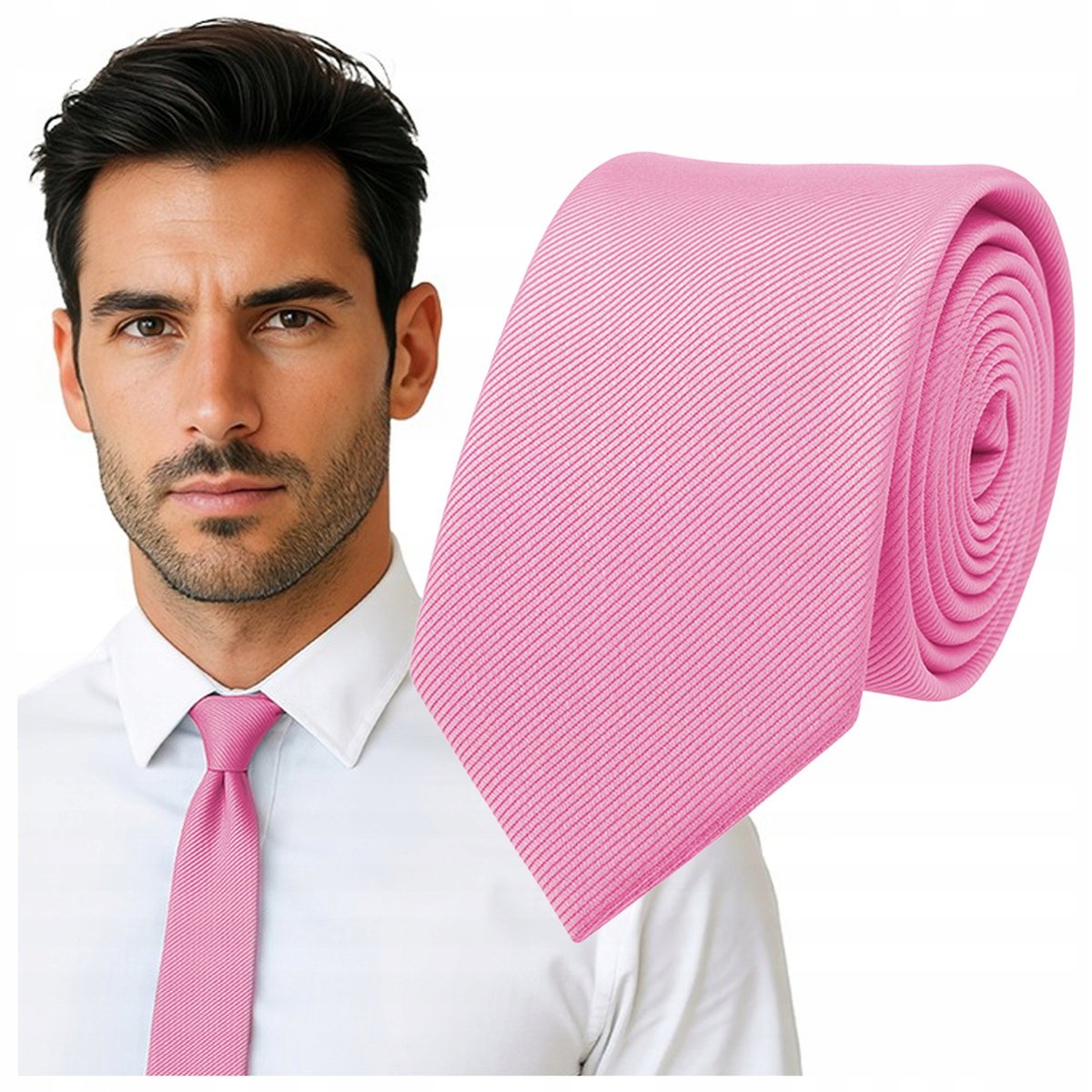 Krawat śledzik prążkowany - różowy