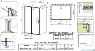 Radaway Premium Pro Black Kdj kabina 100x80cm lewa szkło przejrzyste 1015100-54-01L/1016080-54-01 - Kabiny prysznicowe - miniaturka - grafika 2