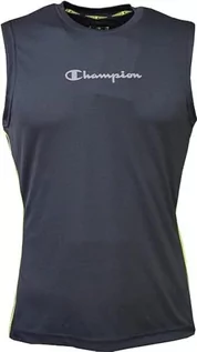Koszulki sportowe męskie - Champion Męska sportowa koszulka C-tech Quick Dry Poly Mesh Side Piping S/L Tank Top, Czarny, L - grafika 1