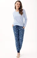 Piżamy damskie - Piżama damska niebieska z spodniami w kwiatki na granacie 334, Kolor granatowo-niebieski, Rozmiar M, Luna - Intymna - miniaturka - grafika 1