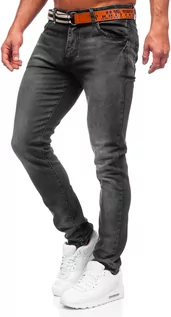 Spodnie męskie - Czarne spodnie jeansowe męskie skinny fit z paskiem Denley R61109W1 - grafika 1