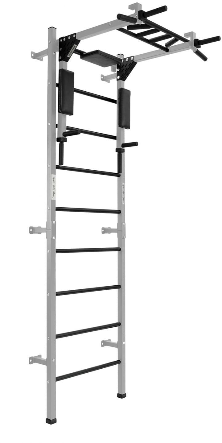 MAŁPISZON Drabinka gimnastyczna Profi szary + drążek i poręcze do dipów 2w1 250 kg