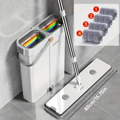 Inne - TEMU 1 szt. Joybos płaska mop z wiadrem do mopowania, łatwe czyszczenie podłogi, 4 ultra-cienkie chusteczki do kurzu, trwała plastikowa mop, bardzo - miniaturka - grafika 1