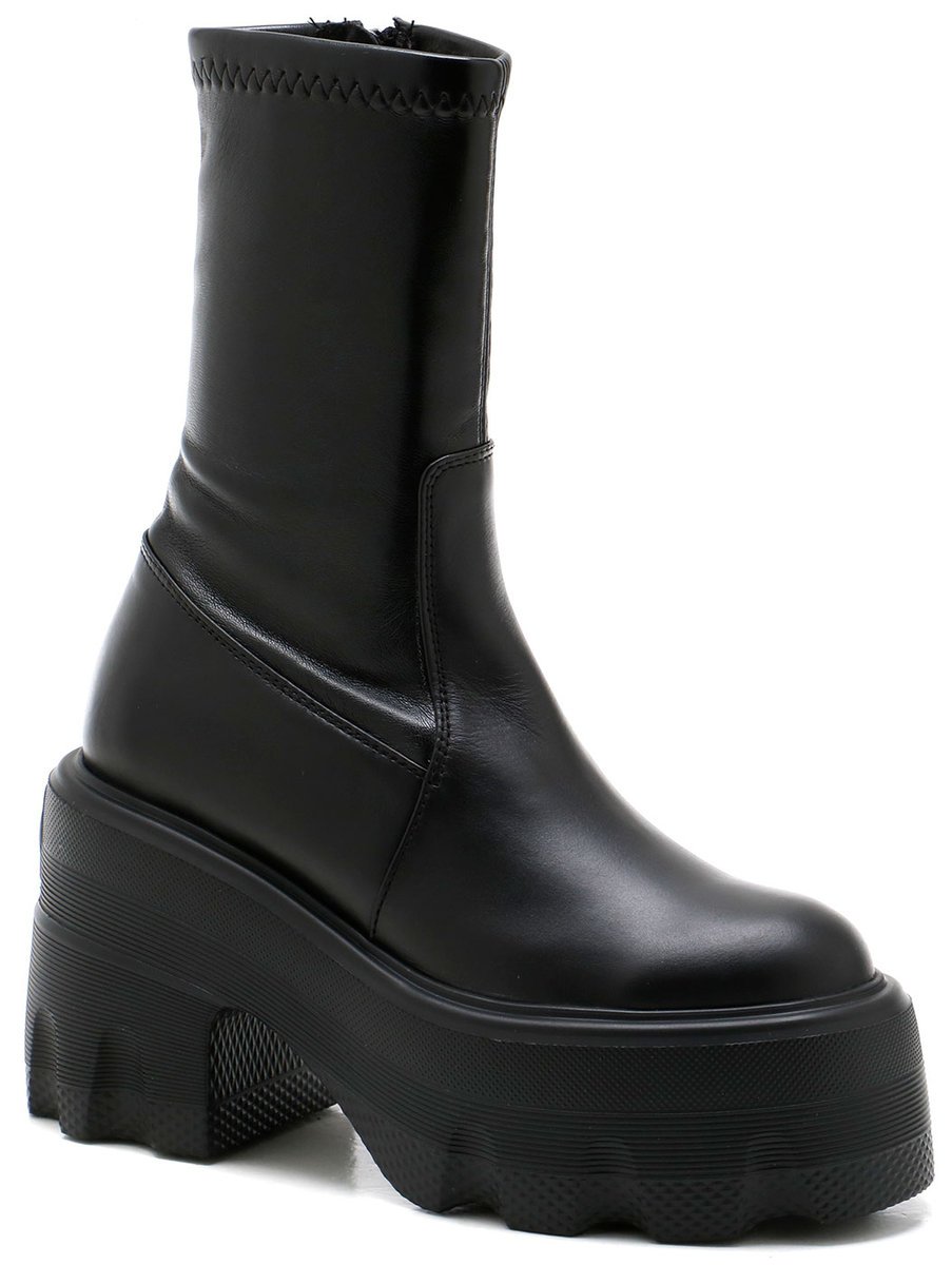 Czarne botki damskie Carinii B9903-E50 skóra klocek platforma modne r.38