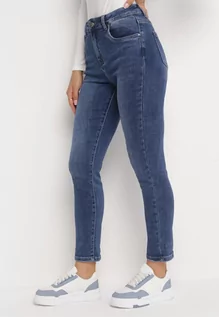 Spodnie damskie - Niebieskie Jeansy Regular z Wysokim Stanem Hedussa - grafika 1