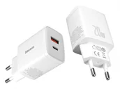 Ładowarki do telefonów - Ładowarka sieciowa Baseus Compact Quick Charger USB + USB-C  QC 3.0 PD 3.0, 20W, biała. - miniaturka - grafika 1