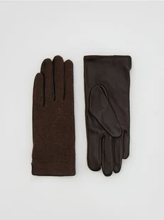 Reserved - Wełniano-skórzane rękawiczki - ciemnobrązowy - Moda i Uroda OUTLET - miniaturka - grafika 1