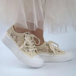Lee Cooper 1620 trampki damskie ażurowe koronka beżowe - Trampki damskie - miniaturka - grafika 1