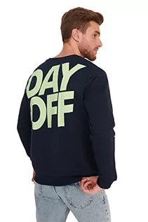 Bluzy męskie - Trendyol Męska bluza z okrągłym dekoltem i napisem, granatowy, XL - grafika 1