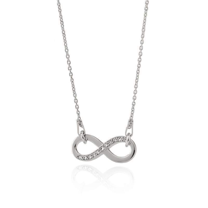 Naszyjnik nieskończoność z cyrkoniami, srebro 925 pokryte platyną