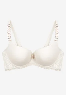 Jasnobeżowy Biustonosz Typu Full Cup z Koronką i Usztywnionymi Miseczkami Luetta - Biustonosze - miniaturka - grafika 1