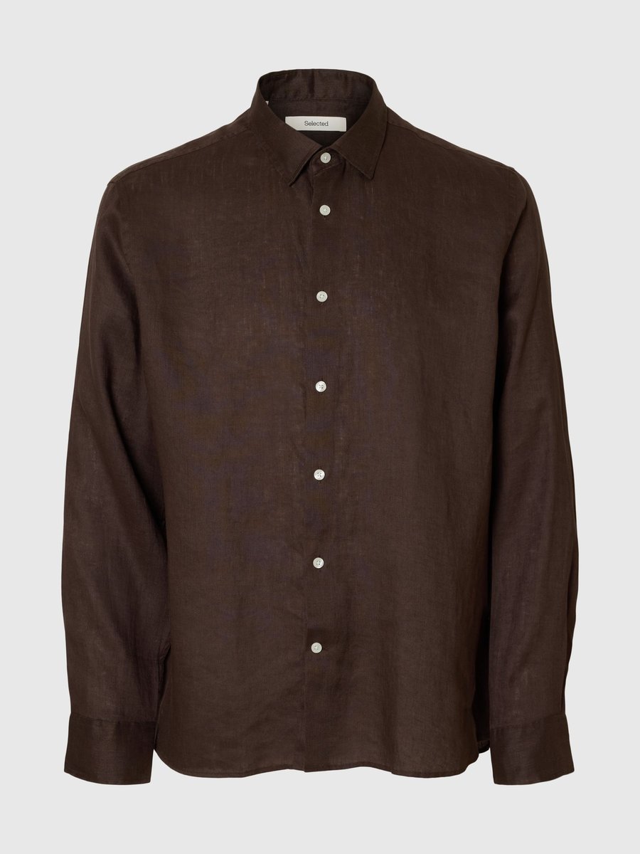 Koszula męska Selected Shirt SLMREGCLAUS KYLIAN LINEN brązowy