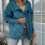Kurtki damskie - TEMU Damski Turkusowy Zimny Płaszcz z Rękawami Nietoperz i Pełnym Suwakiem - Elegancka Kurtka na Chłodne Dni, Pranie w pralce Odzież Wierzchnia - miniaturka - grafika 1
