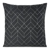 Poszewki na poduszki - Poszewka dekoracyjna MILA 45x45 Eurofirany stalowa a'la len + złoty geometryczny haft - miniaturka - grafika 1