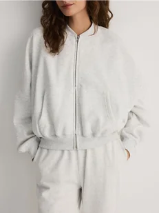 Reserved - Bawełniana bluza z suwakiem - jasnoszary - Bluzy damskie - miniaturka - grafika 1