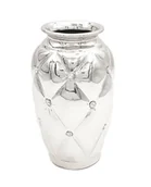 Wazony i flakony - Wazon ceramiczny z kryształkami glamour srebrny okrągły waza pikowany 24 cm - miniaturka - grafika 1