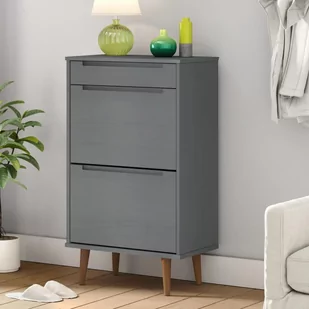 Szafka na buty, szara, 59,5x35x103 cm, lite drewno sosnowe - Szafki na buty - miniaturka - grafika 1
