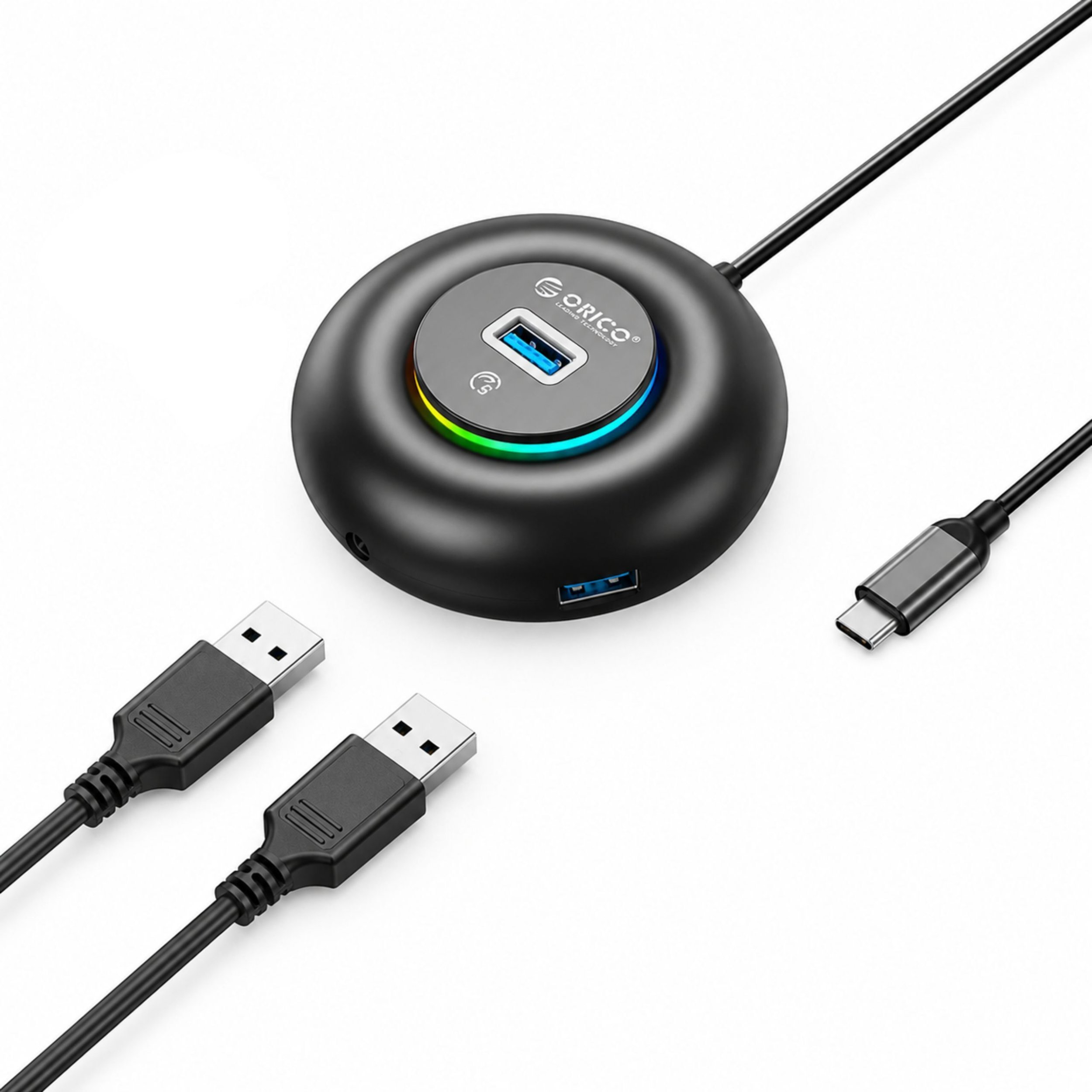 HUB USB Orico YXR4-C3 RGB 4-portowy USB-A 3.0 z portem audio/mikrofonowym 1,8 m - czarny 6941788806870