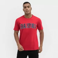 Koszulki sportowe męskie - Męski t-shirt z nadrukiem CHAMPION Rochester Crewneck T-Shirt - czerwony - miniaturka - grafika 1