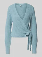 Swetry damskie - Kurtka z dzianiny o kroju regular fit z prążkowanym wzorem model ‘AMANDA’ - miniaturka - grafika 1