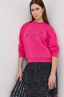 Bluzy damskie - Karl Lagerfeld bluza bawełniana damska kolor różowy z aplikacją - grafika 1