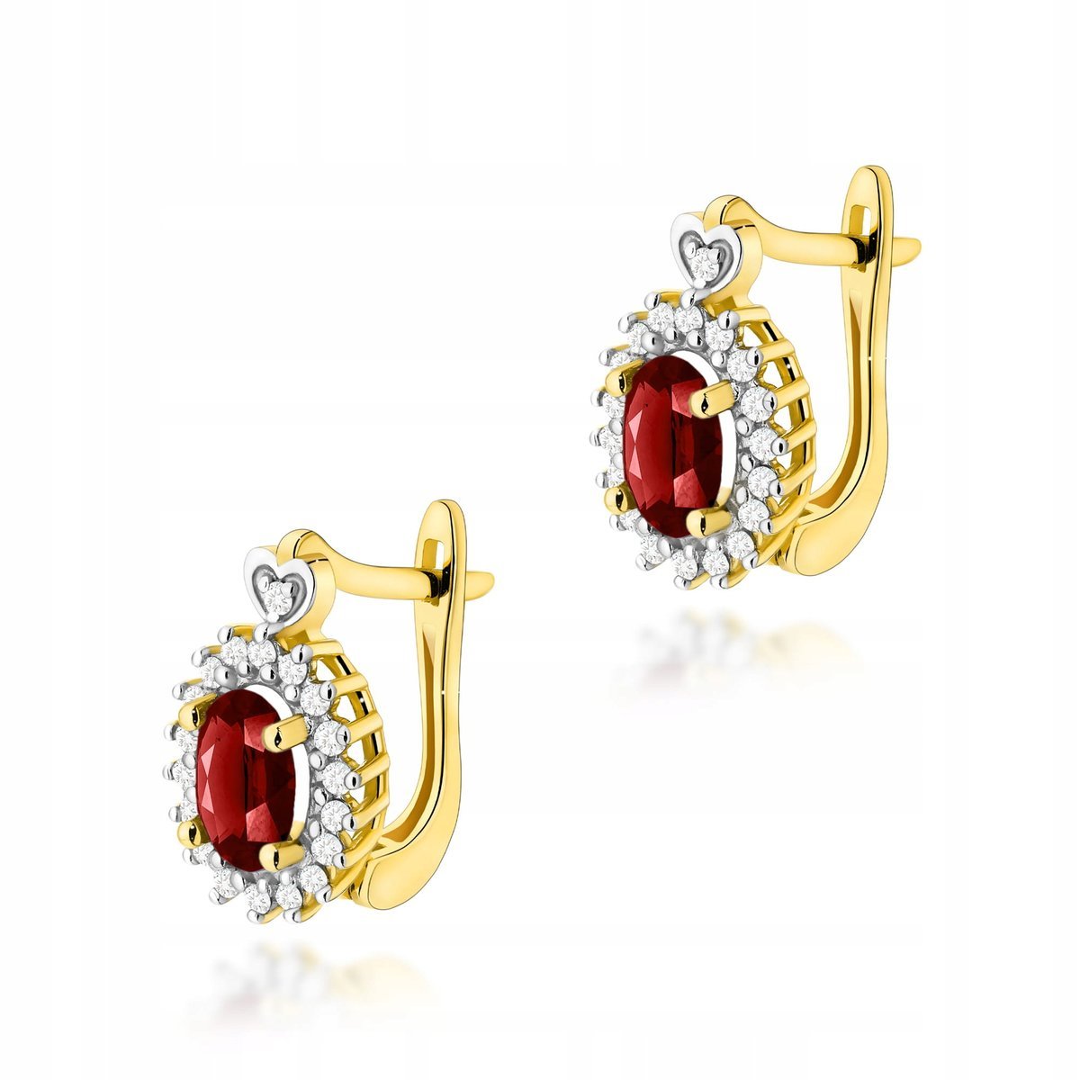 Kolczyki z żółtego złota 585 z naturalnym granatem 2g walentynki diamenty