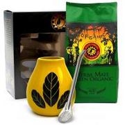 Yerba Mate - Organic Mate Green Zestaw yerba mate mas guarana, matero (losowy wzór), bombilla 850 g Bio - miniaturka - grafika 1