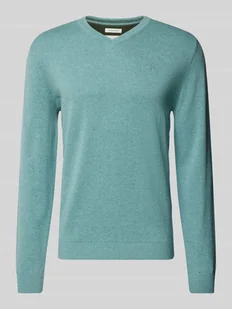 Sweter z dzianiny o kroju regular fit z dekoltem w serek - Swetry męskie - miniaturka - grafika 1