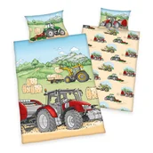 Pościel dla dzieci - Pościel flanelowa 135x200 Traktor kombajn poszewka 80x80 - miniaturka - grafika 1
