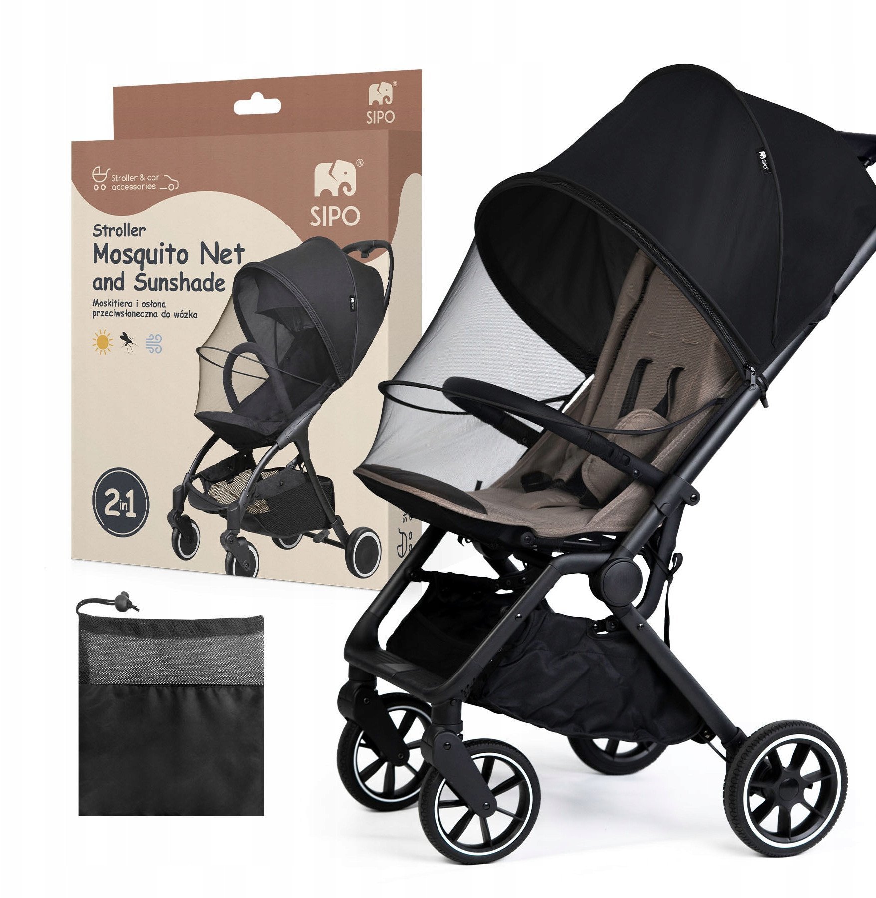 Moskitiera i osłona przeciwsłoneczna 2w1