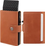 Portfele - KORUMA Skórzany portfel męski z zewnętrzną kieszenią na kartę oraz aluminiowym etui z wysuwanymi kartami brąz Uniwersalny - miniaturka - grafika 1
