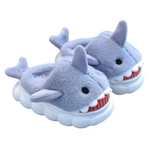 Kapcie Dziecięce Ocieplane Domowe Wygodne Lekkie Przedszkolne Antypoślizgowe Urocze Z Rekinem Szare Liron 30/31 - Skarpetki dla dzieci - miniaturka - grafika 1