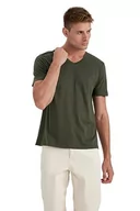 Koszulki męskie - DeFacto Męski Basic Slim Fit T-shirt męski z dekoltem w serek – klasyczny T-shirt dla mężczyzn, Por. khaki, XL - miniaturka - grafika 1