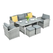 Meble ogrodowe - Zestaw z technorattanu BORNEO + PUFY Stone Grey - miniaturka - grafika 1