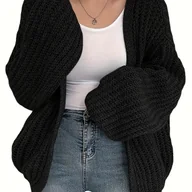 Swetry damskie - TEMU Damski Gruby Kardigan z Balonowymi Rękawami, Jednolity , Swobodny Sweter Casualowy - miniaturka - grafika 1