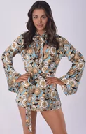 Szlafroki damskie - Satynowy krótki szlafrok Lazulie short robe, Kolor niebieski-wzór, Rozmiar L/XL, Anais - Intymna - miniaturka - grafika 1
