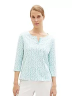 Koszulki i topy damskie - T-shirt damski TOM TAILOR z rękawami 3/4 i wzorem, 32468-turkusowy kwiatowy wzór, XL - miniaturka - grafika 1
