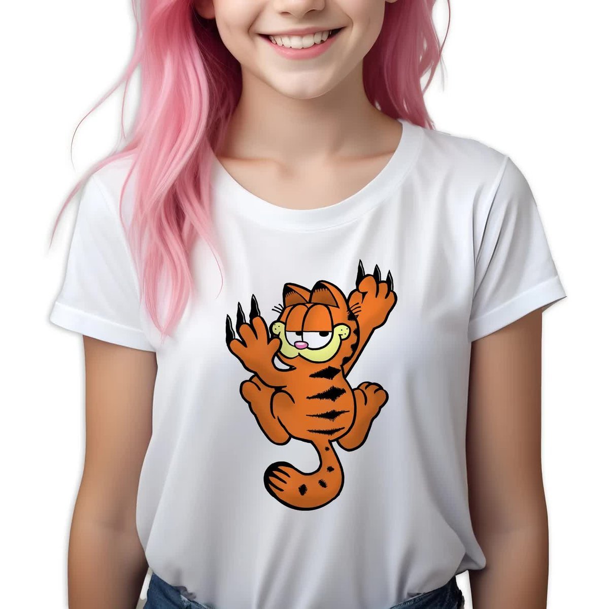 Koszulka Dziecięca Biała GARFIELD Rudy Kot Bajka Wzory Rozmiar 146-152 cm