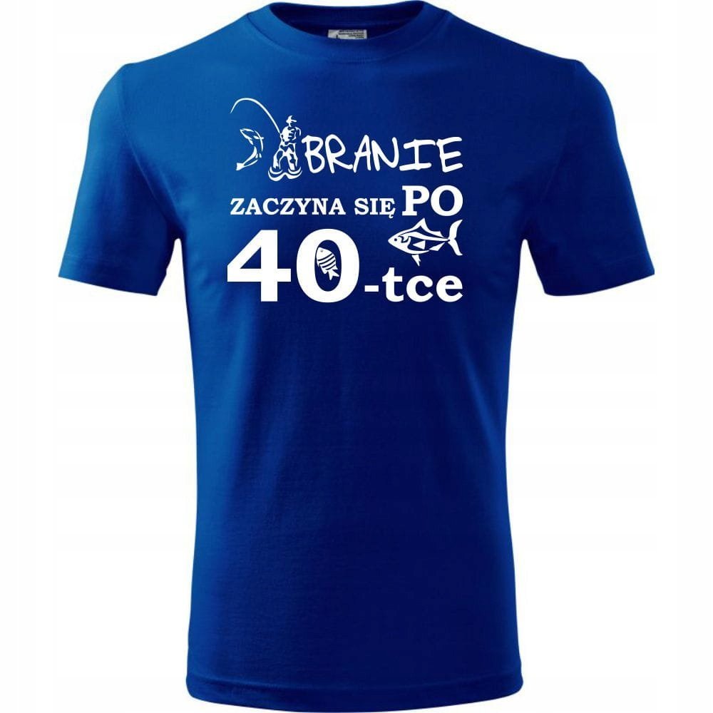 Męska Koszulka z Nadrukiem Branie ryba 40 na Prezent Urodzinowy dla Niego niebieski 3XL