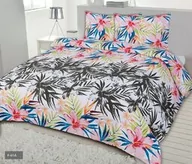 Pościel - Matex Pościel flanelowa 200x220 F-61A liście palmy kwiaty szare kolorowe - miniaturka - grafika 1