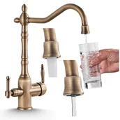 Baterie kuchenne - Bateria Kuchenna Trójdrożna Trójdrożna z Obrotową Wylewką Kran Do Kuchni Czarny Stary Styl RETRO Woda Filtrowana - MOSIĄDZ - miniaturka - grafika 1
