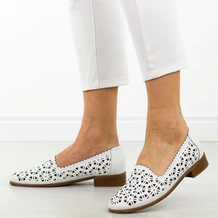 Białe ażurowe skórzane półbuty damskie S.Barski 646 - S.BARSKI - Półbuty damskie - miniaturka - grafika 1