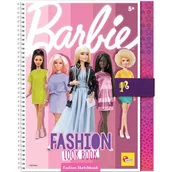 Kolorowanki, wyklejanki - Lisciani, Barbie Sketch Book Fashion Look Book+ 4 pisaki, 4 kredki i naklejki - miniaturka - grafika 1