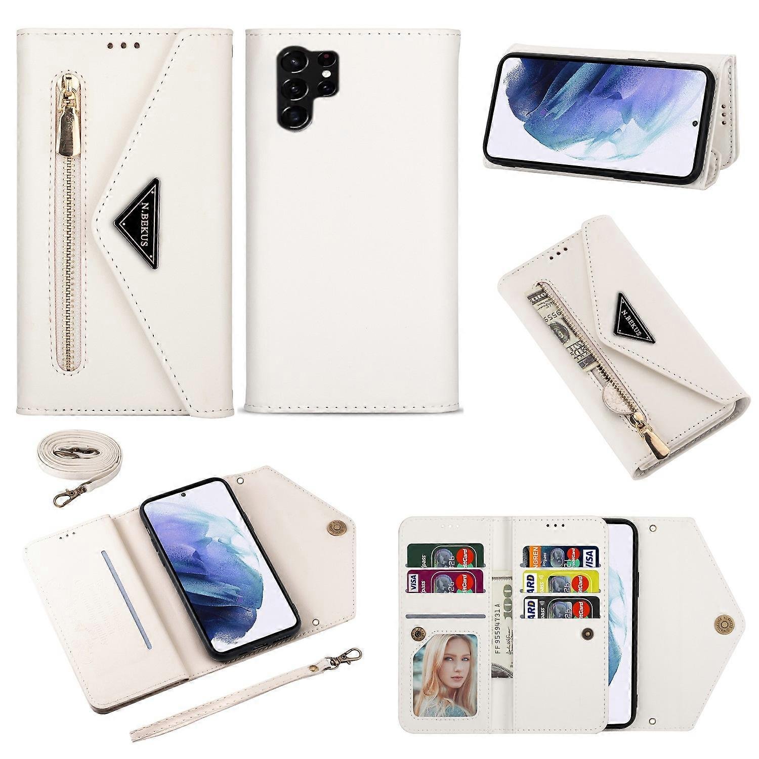 Dreamsoule N.BEKUS Do Samsung Galaxy S25 Ultra Etui Skórzany Pokrowiec Na Telefon Z Portfelem Skin-Touch z Paskami - Biały Wielobarwny White