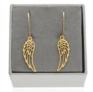 Kolczyki - Złote Kolczyki wiszące angielskie zapięcie skrzydła anioła WINGS skrzydełka - miniaturka - grafika 1