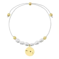 Bransoletki - Bransoletka sznurkowa białe perełki ze złotym medalikiem stal szlachetna Baran - Manoki - miniaturka - grafika 1