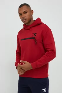 Bluzy męskie - Diadora bluza bawełniana męska kolor czerwony z kapturem gładka - grafika 1