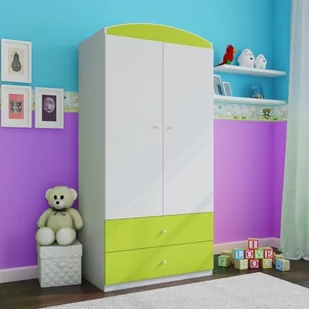 Szafa dwudrzwiowa, do pokoju dziecka, babydreams, 90 cm, biel, zielony, mat - Szafy i szafki dla dzieci - miniaturka - grafika 1