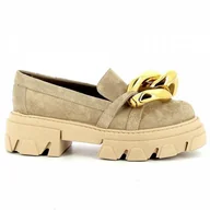 Mokasyny damskie - Beżowe mokasyny na platformie zamszowe CARINII - Carinii - miniaturka - grafika 1